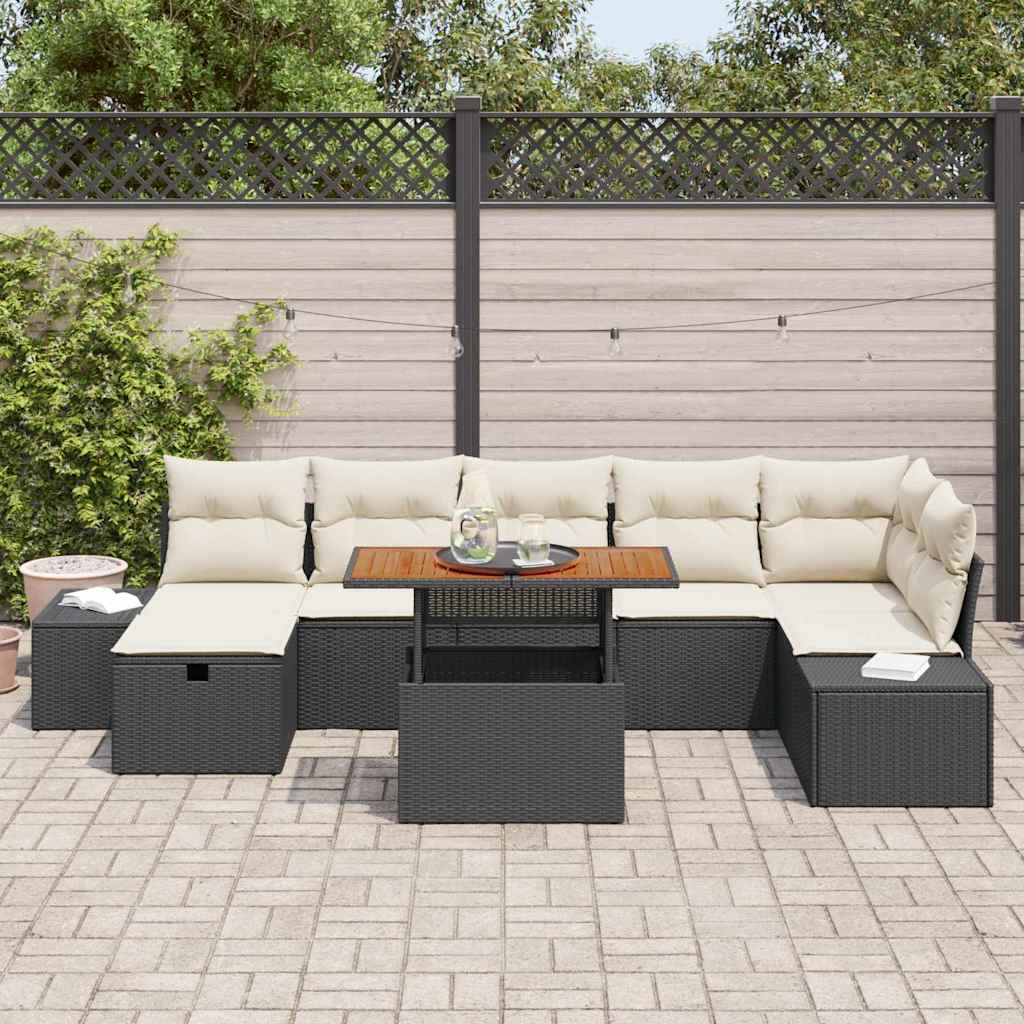 Havesofa Sæt 8 pcs Sort polyrattan