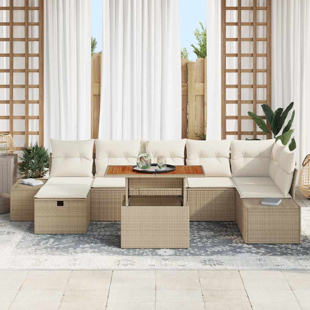 Havesofa Sæt 8 pcs Beige polyrattan