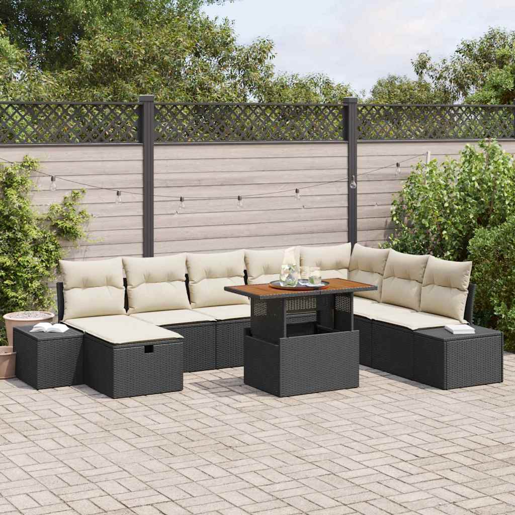 Havesofa Sæt med opbevaring 9 pcs Sort Poly rattan