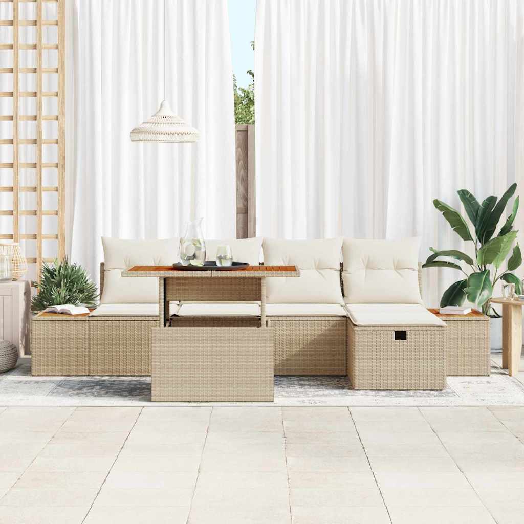 Havesofa Sæt 6 stk. Beige polyrattan