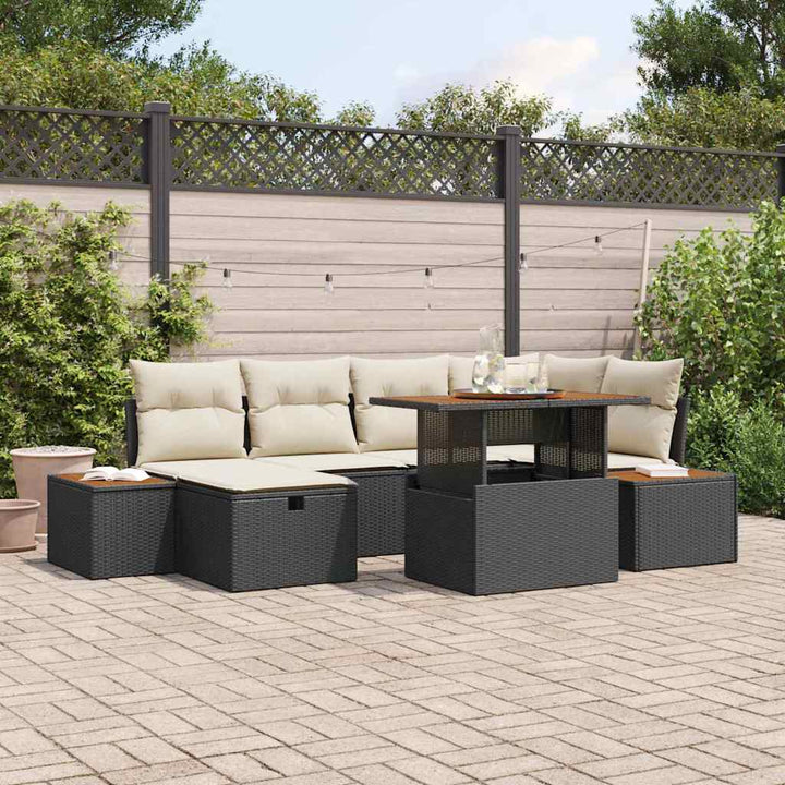 Havesofa Sæt 7 pcs Sort polyrattan