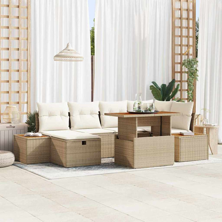 Havesofa Sæt 7 pcs Beige polyrattan