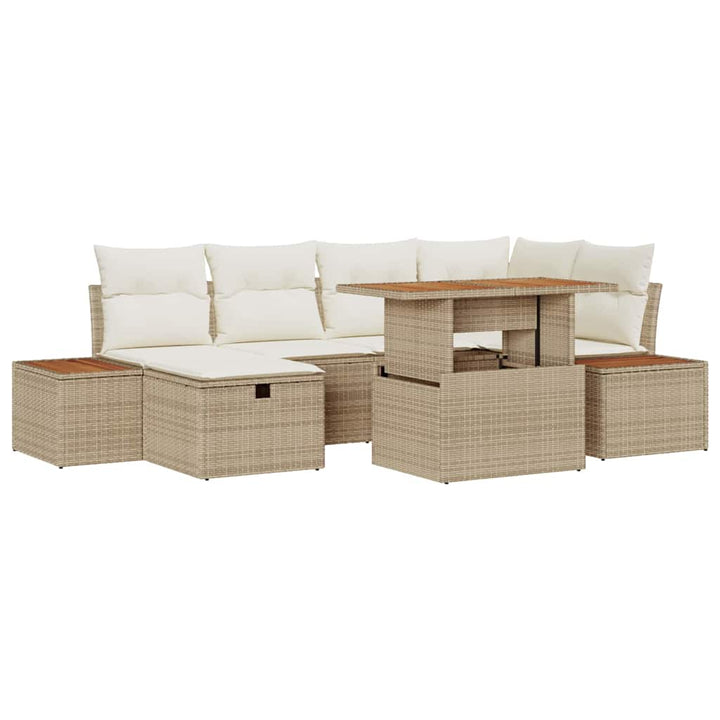 Havesofa Sæt 7 pcs Beige polyrattan