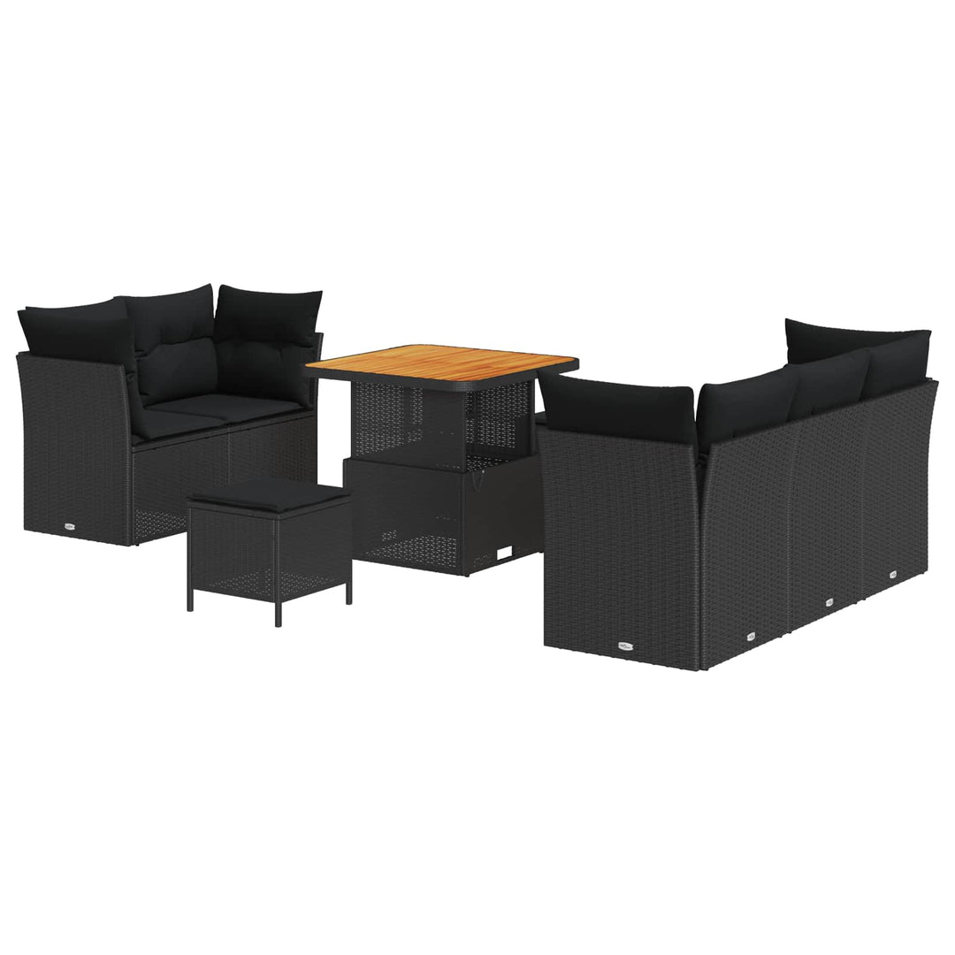 Havesofa Sæt 8 pcs Sort polyrattan