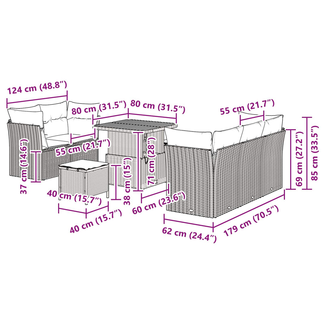 Havesofa Sæt 8 pcs Sort polyrattan