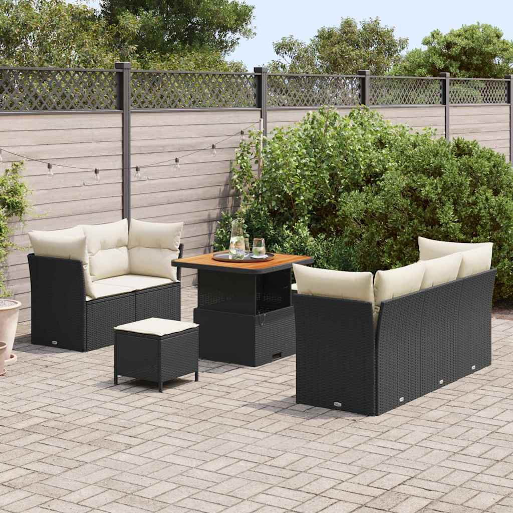 Havesofa Sæt 8 pcs Sort polyrattan