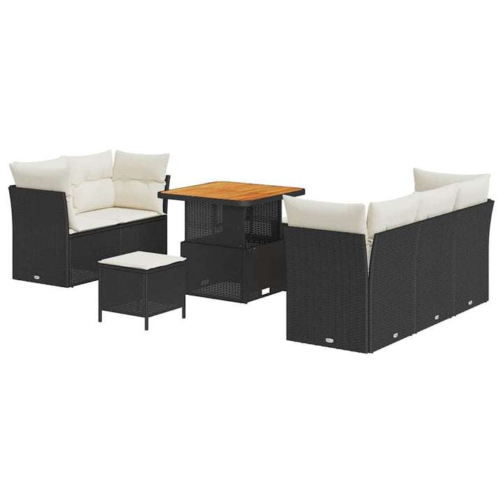Havesofa Sæt 8 pcs Sort polyrattan