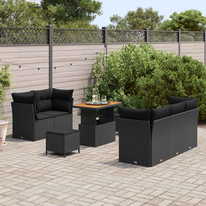 Havesofa Sæt med pude 8 pcs Sort polyrattan