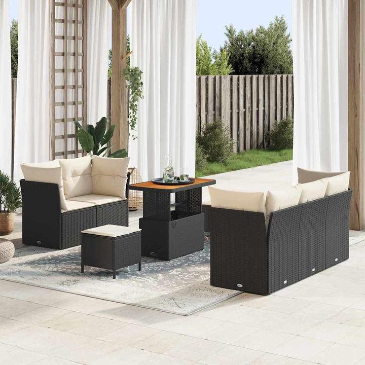 Havesofa Sæt 8 pcs Sort polyrattan