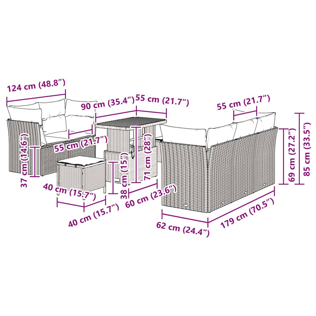Havesofa Sæt 8 pcs Sort polyrattan