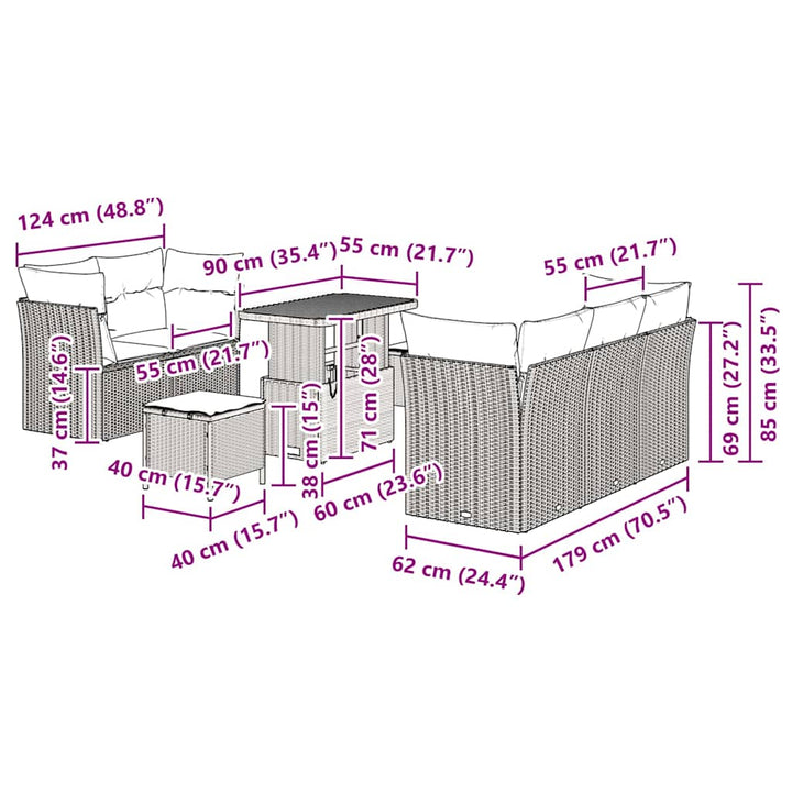 Havesofa Sæt 8 pcs Sort polyrattan