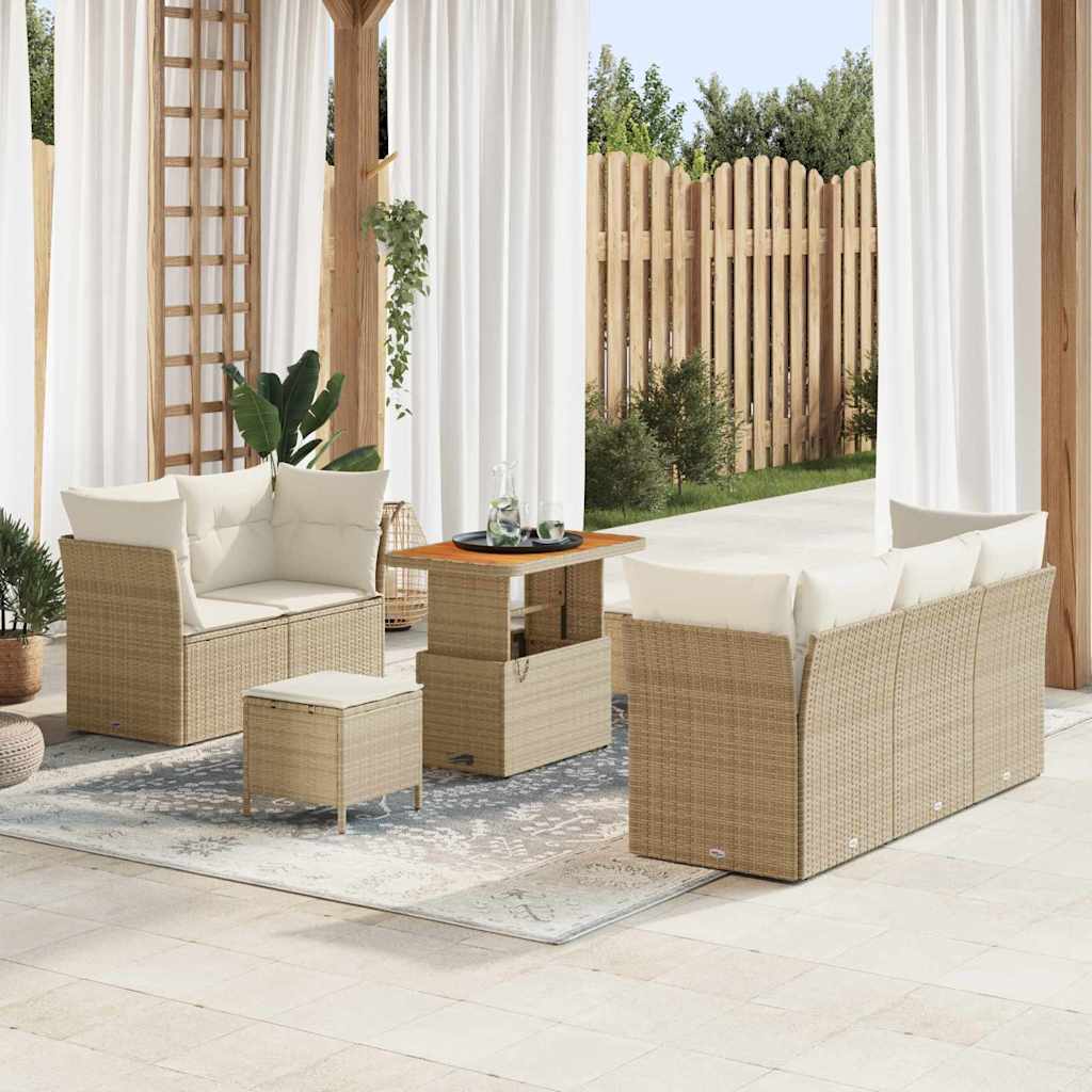 Havesofa Sæt med pude 8 pcs Beige polyrattan