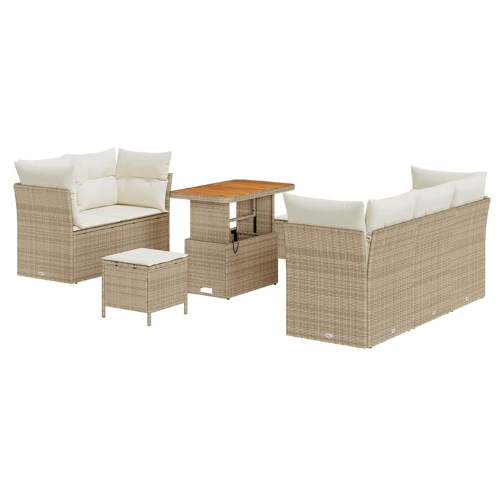 Havesofa Sæt med pude 8 pcs Beige polyrattan