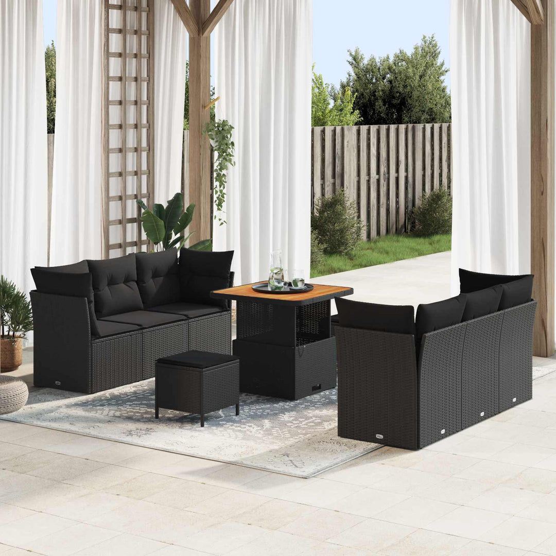 Havesofa Sæt 9 pcs Sort polyrattan