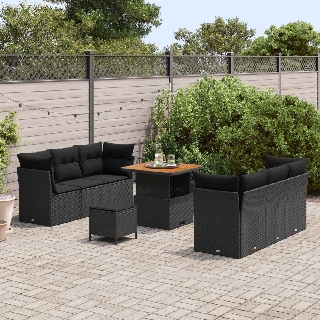 Havesofa Sæt 9 pcs Sort polyrattan