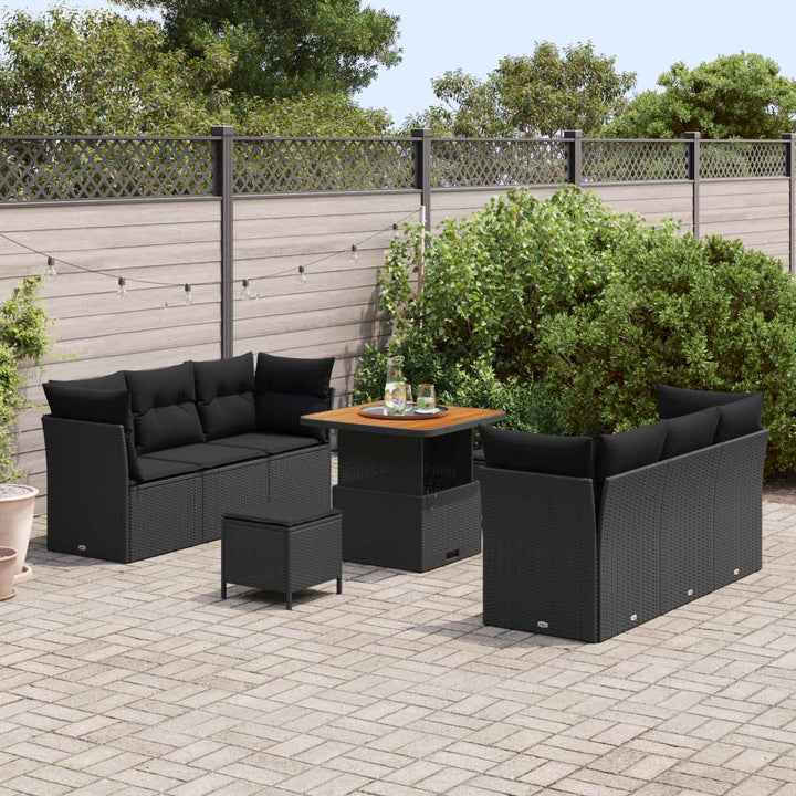 Havesofa Sæt 9 pcs Sort polyrattan
