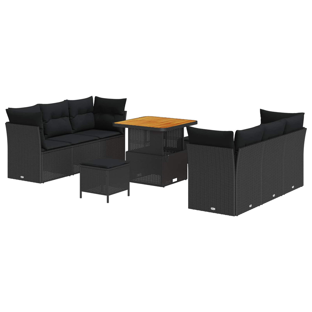 Havesofa Sæt 9 pcs Sort polyrattan