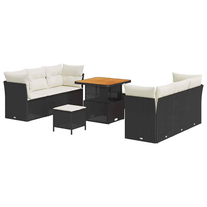 Havesofa Sæt med pude 9 pcs Sort polyrattan