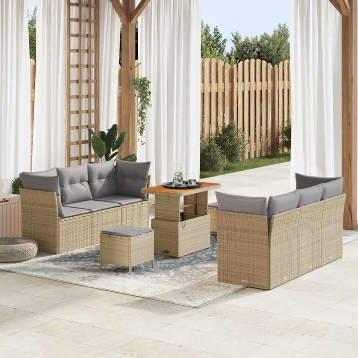 Havesofa Sæt med pude 9 pcs Beige polyrattan