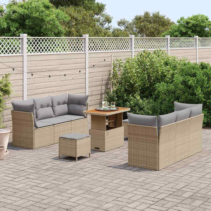 Havesofa Sæt med pude 9 pcs Beige polyrattan