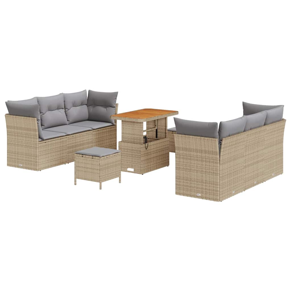 Havesofa Sæt med pude 9 pcs Beige polyrattan