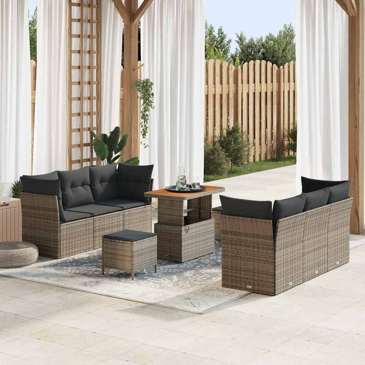 Havesofa Sæt 9 pcs Grå polyrattan