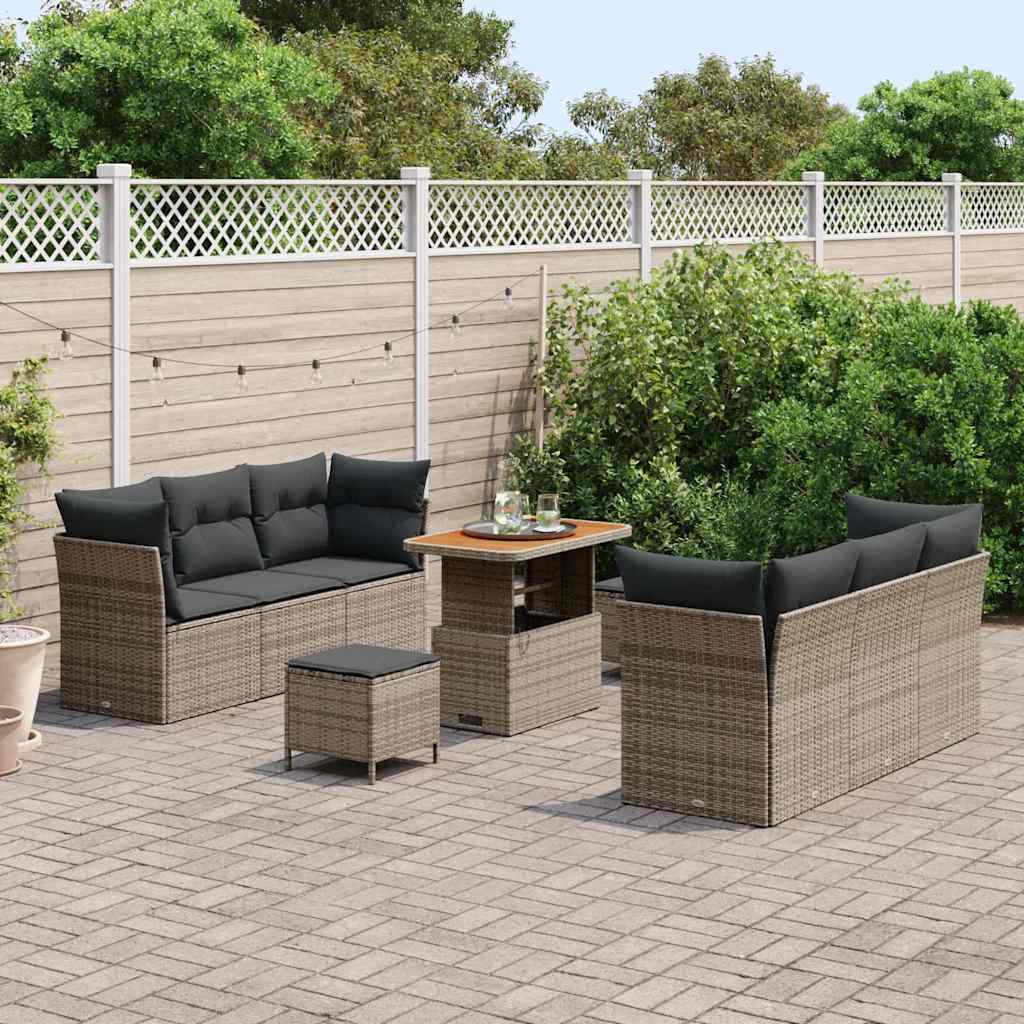 Havesofa Sæt 9 pcs Grå polyrattan