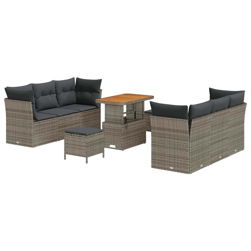 Havesofa Sæt 9 pcs Grå polyrattan