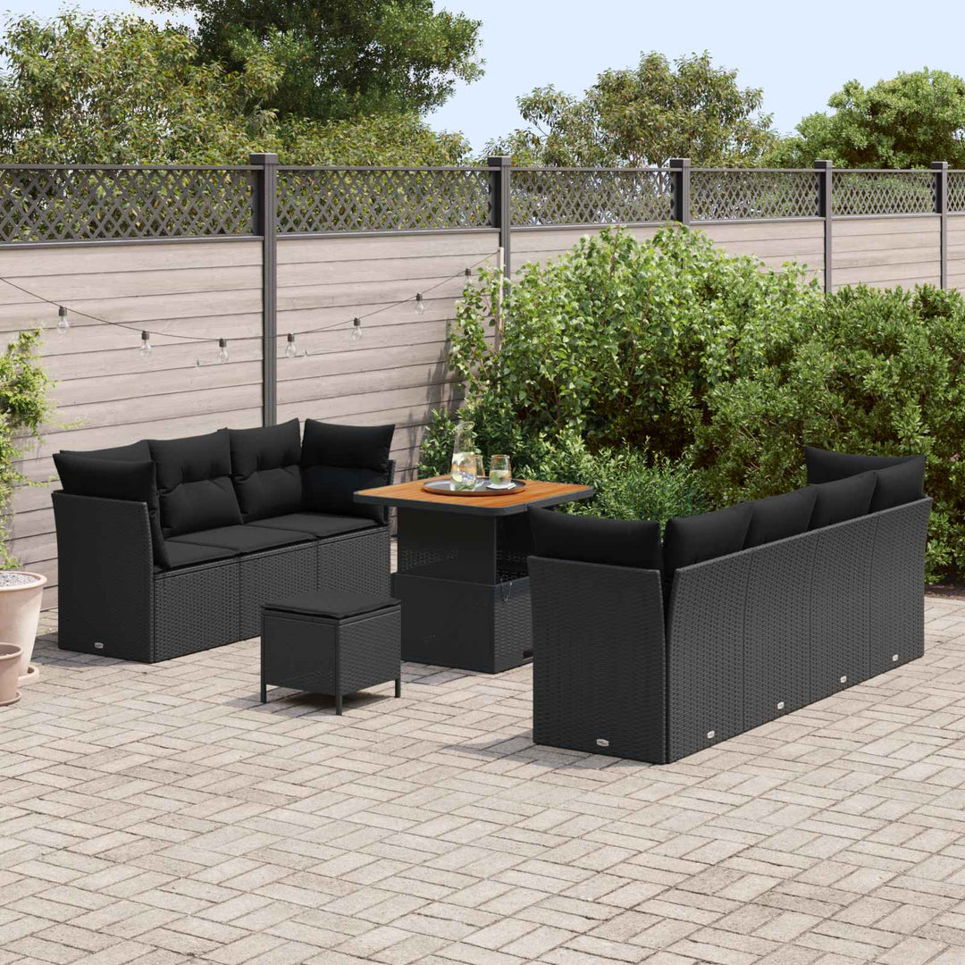 Havesofa Sæt 10 pcs Sort polyrattan