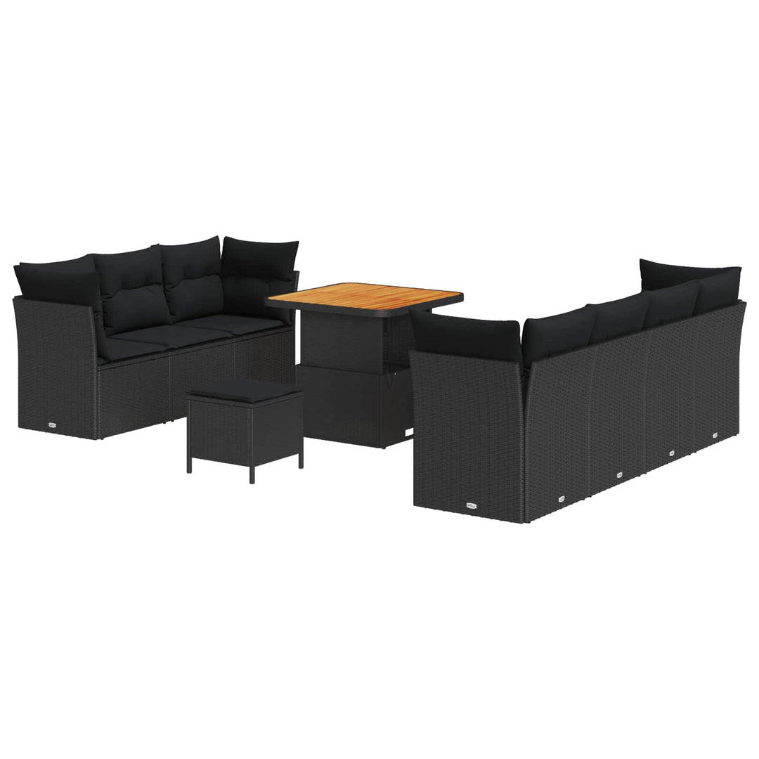 Havesofa Sæt 10 pcs Sort polyrattan