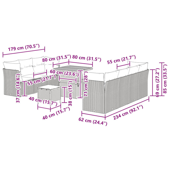 Havesofa Sæt 10 pcs Sort polyrattan