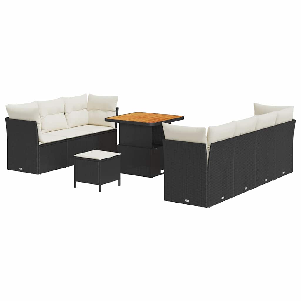 Havesofa Sæt 10 stk. Sort polyrattan