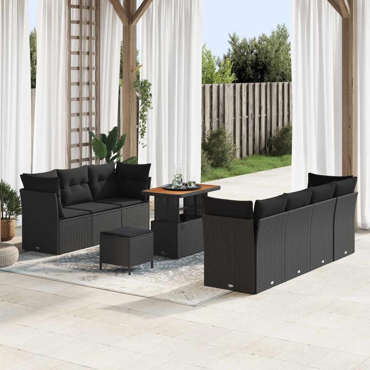 Havesofa Sæt 10 pcs Sort polyrattan