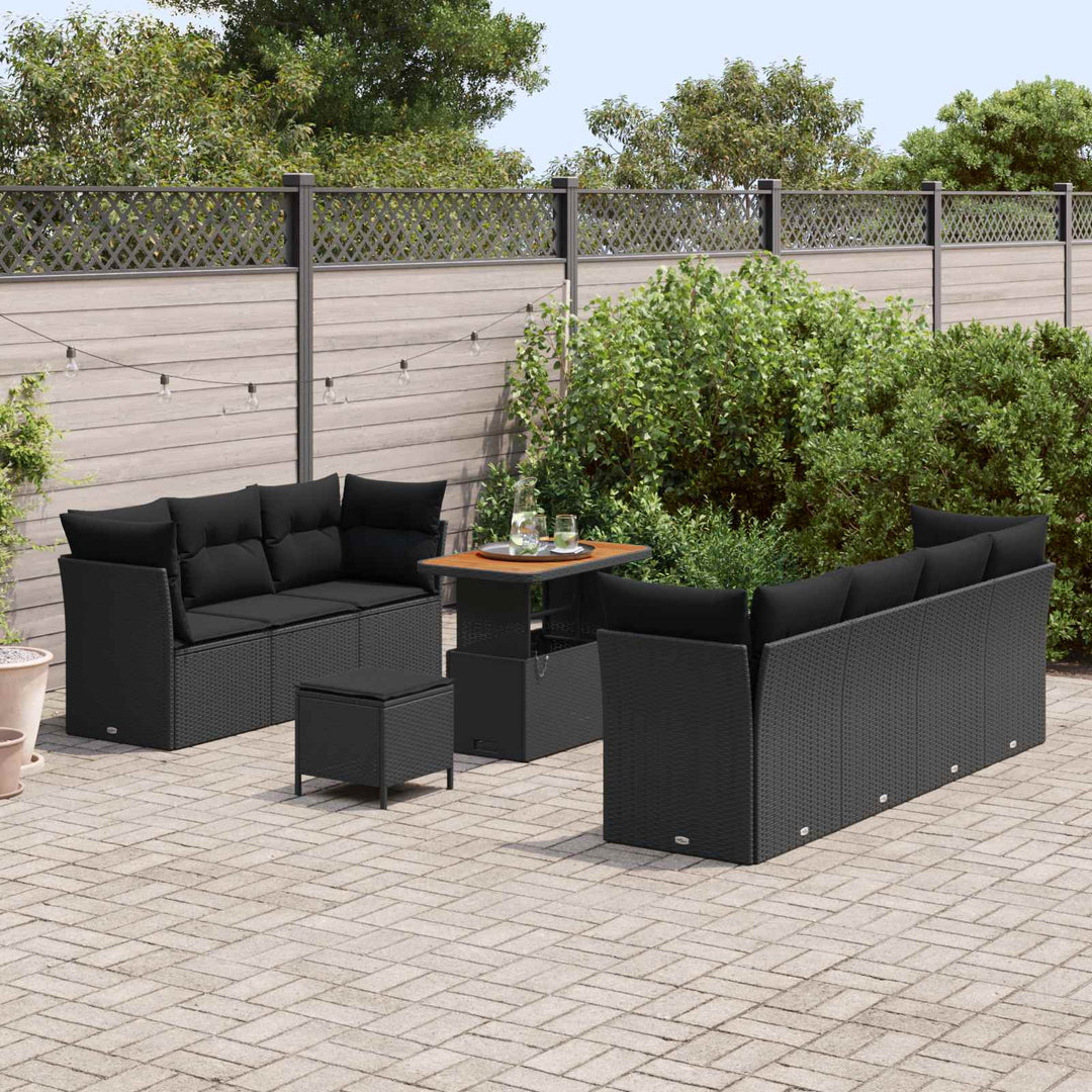 Havesofa Sæt 10 pcs Sort polyrattan
