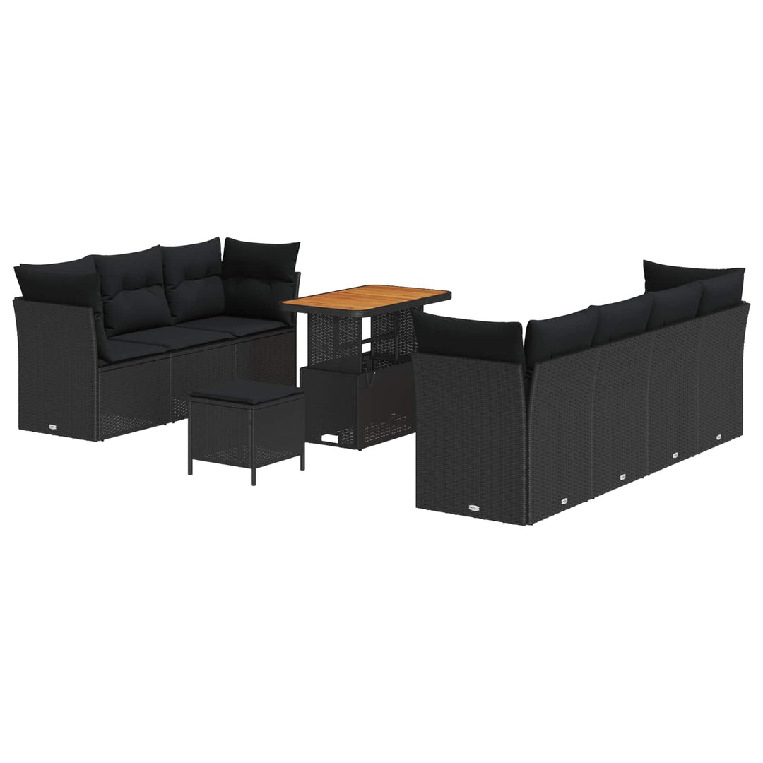 Havesofa Sæt 10 pcs Sort polyrattan