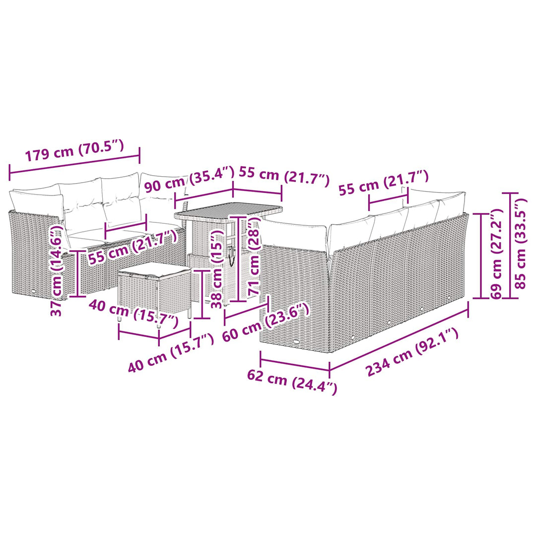 Havesofa Sæt 10 pcs Sort polyrattan