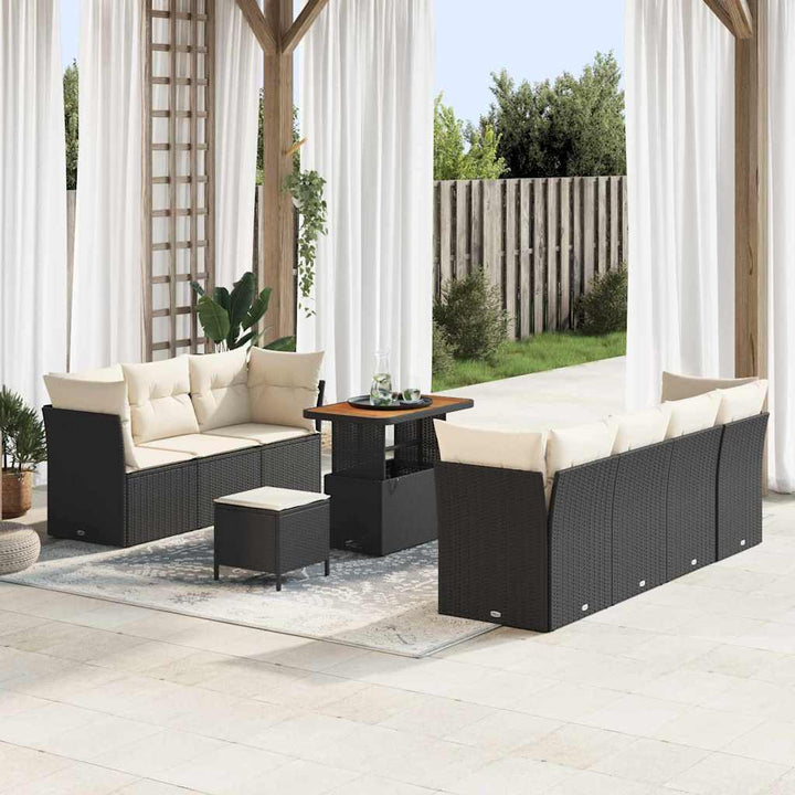 Havesofa Sæt 10 stk. Sort polyrattan