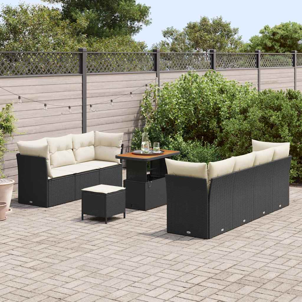 Havesofa Sæt 10 stk. Sort polyrattan