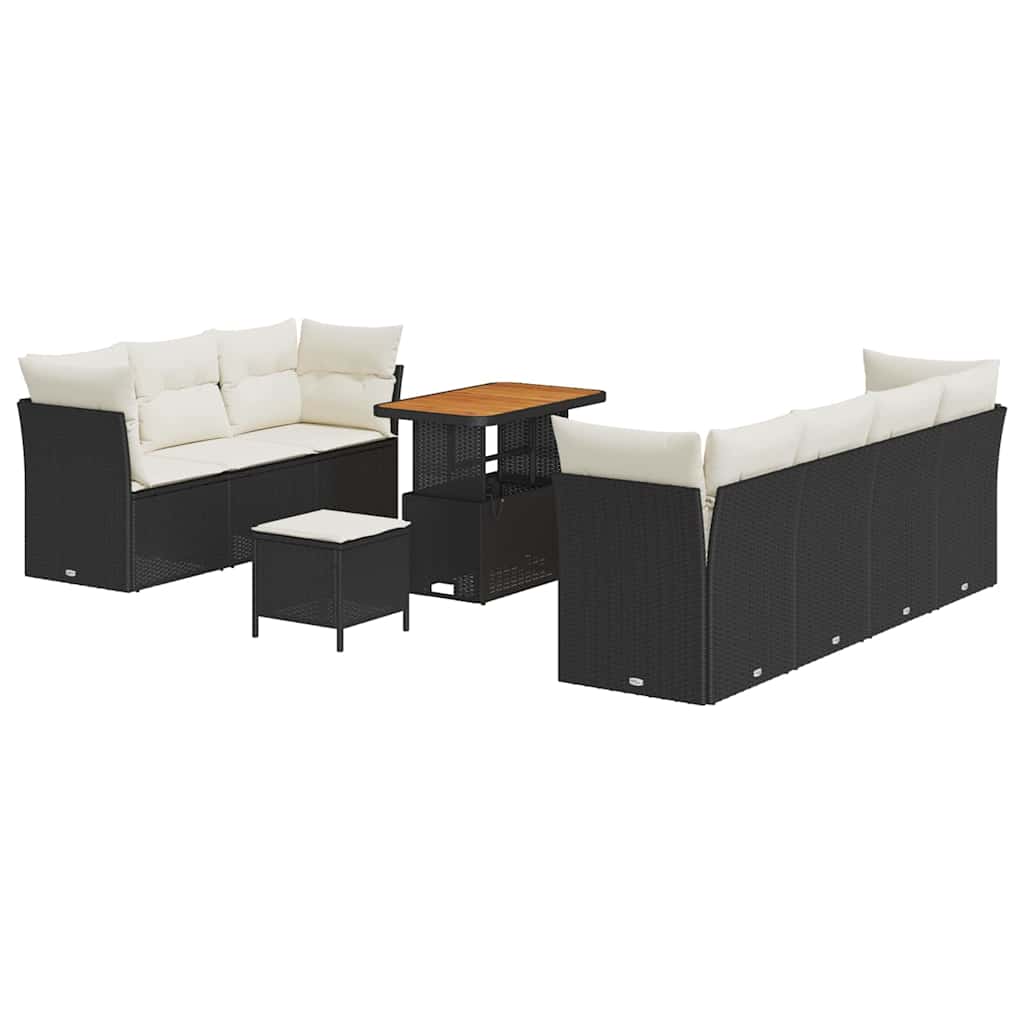 Havesofa Sæt 10 stk. Sort polyrattan