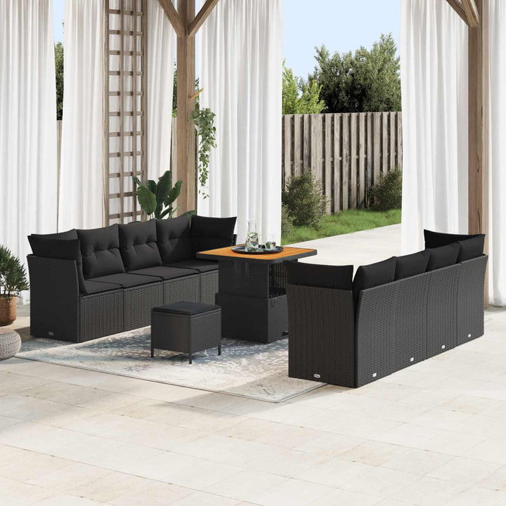 Havesofa Sæt 11 pcs Sort polyrattan