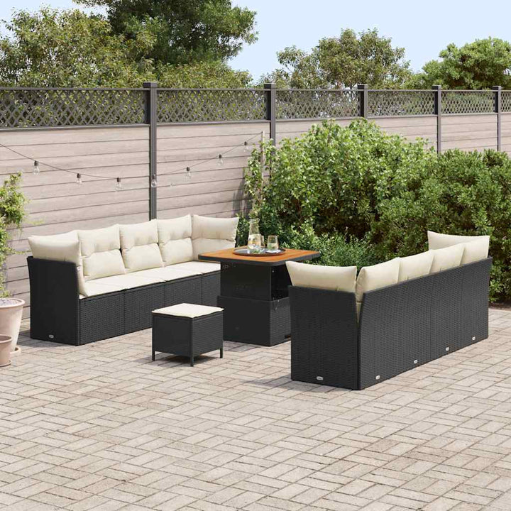 Havesofa Sæt 11 pcs Sort polyrattan