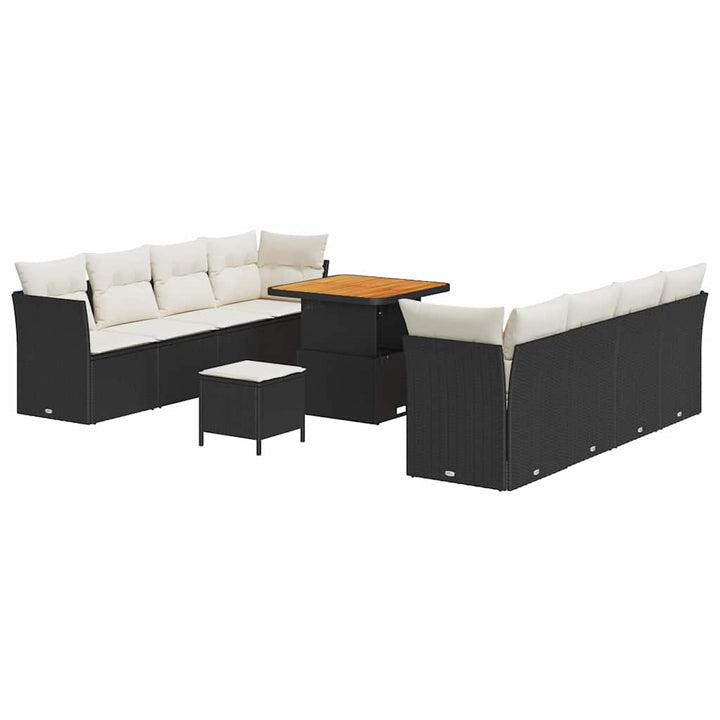 Havesofa Sæt 11 pcs Sort polyrattan