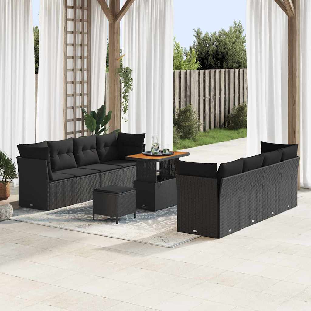 Havesofa Sæt 11 pcs Sort polyrattan