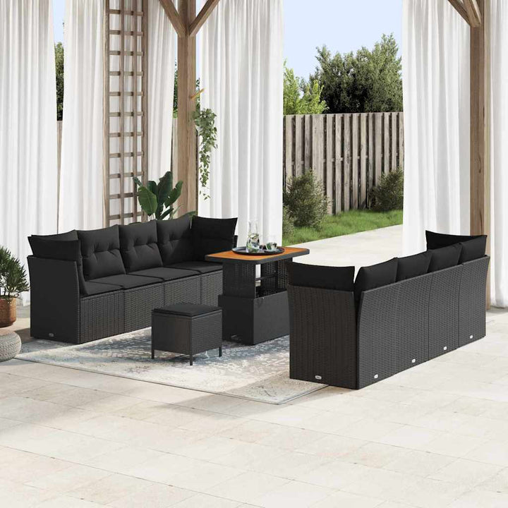 Havesofa Sæt 11 pcs Sort polyrattan