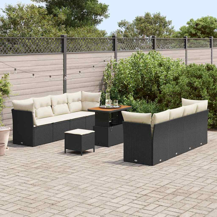 Havesofa Sæt 11 pcs Sort polyrattan