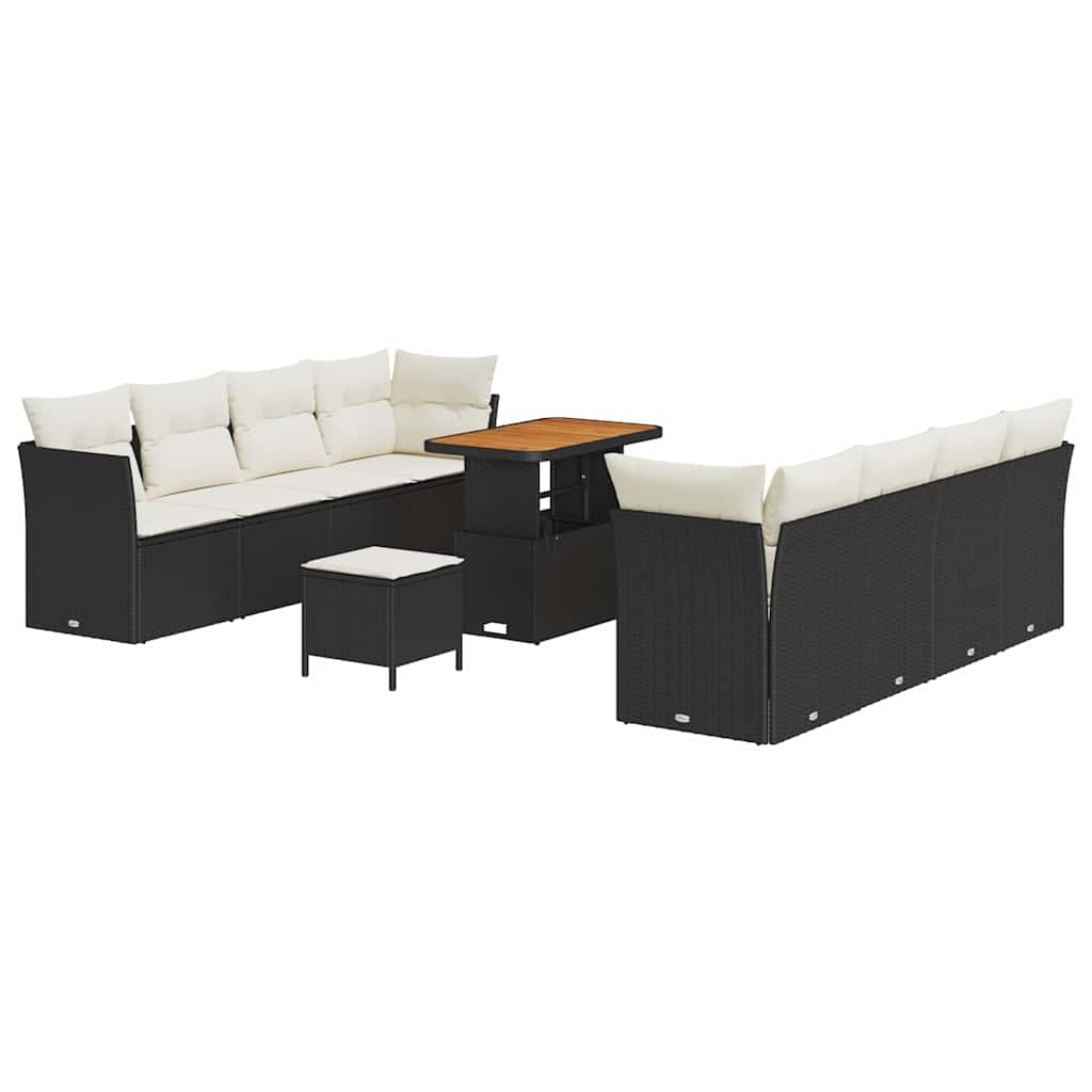Havesofa Sæt 11 pcs Sort polyrattan