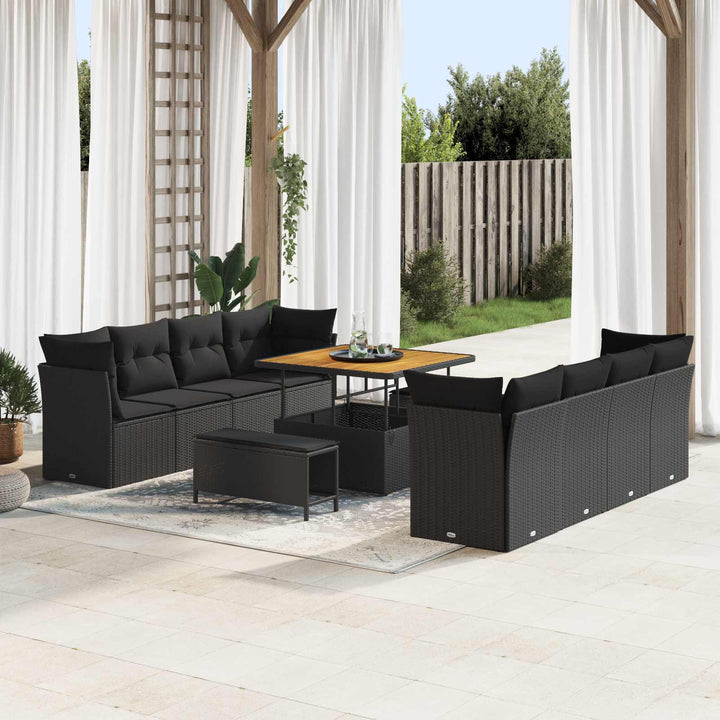 Havesofa Sæt 11 pcs Sort polyrattan