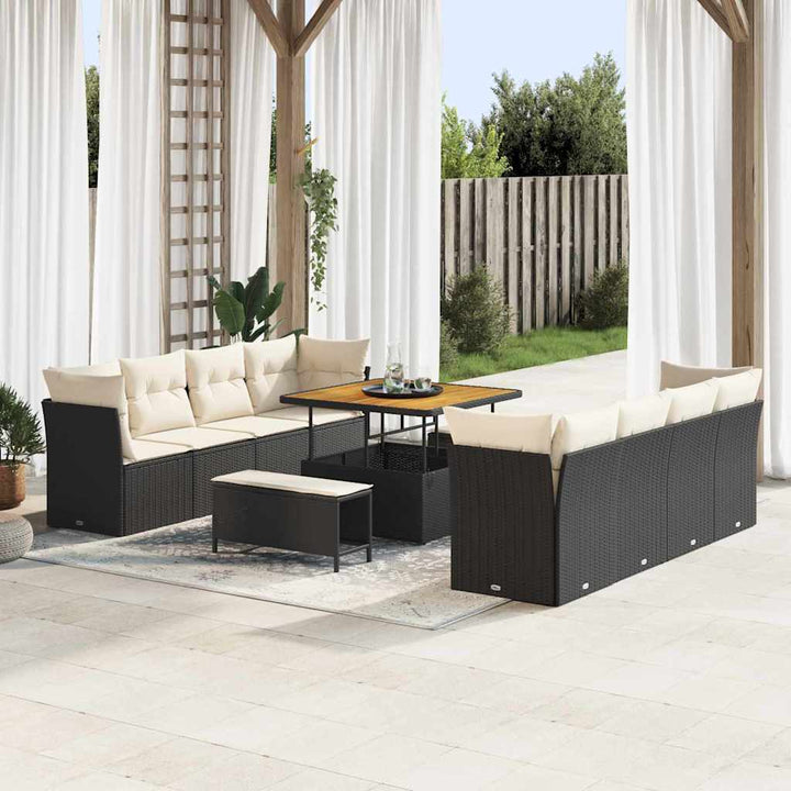 Havesofa Sæt 11 pcs Sort polyrattan