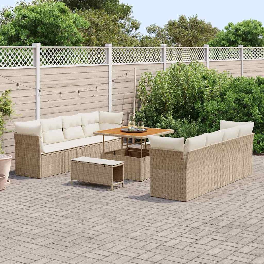 Havesofa Sæt 11 pcs Beige polyrattan