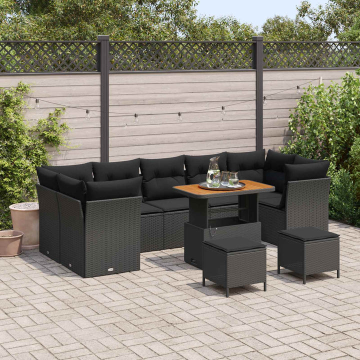 Havesofa Sæt 10 pcs Sort polyrattan